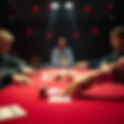 A poker player pushes their chips forward to call an all-in bet, creating a tense atmosphere at the table with cards visible.
