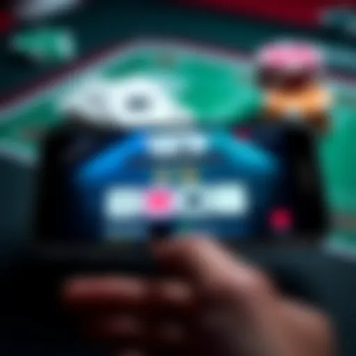 A clean and user-friendly poker app interface displayed on a smartphone screen, featuring play money options and vibrant graphics.