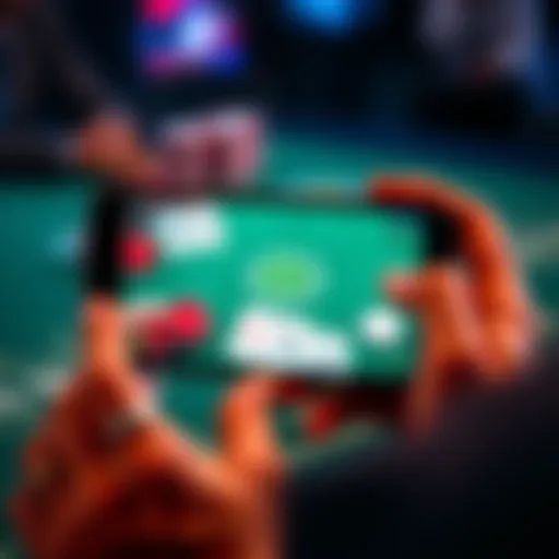 Person playing poker on a smartphone displaying poker cards