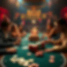 Poker players gathered around a table with birthday decorations and cards