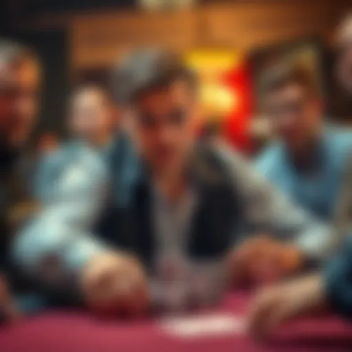 A poker player confidently pushes all-in chips forward during a tense hand while others look on in surprise
