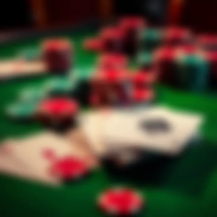 A close-up of poker cards and chips on a green felt table, symbolizing live cash games and gambling income.