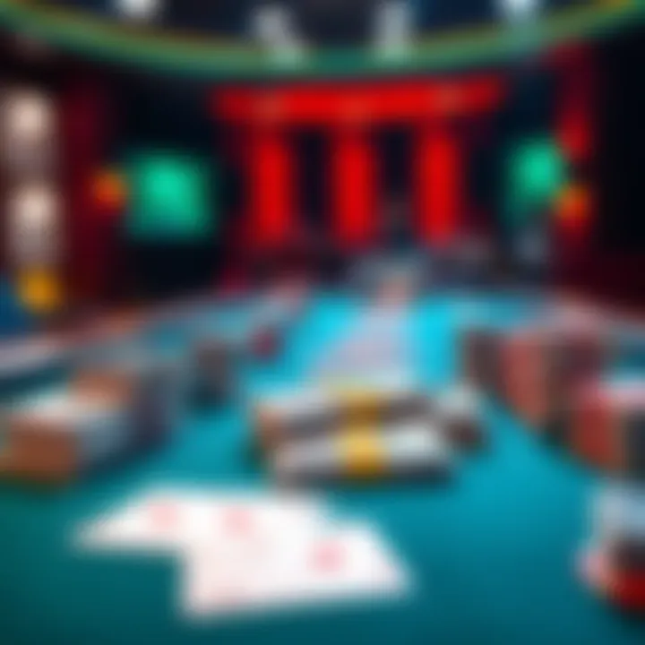 A poker table showing stacks of cash and playing cards during a cash game session