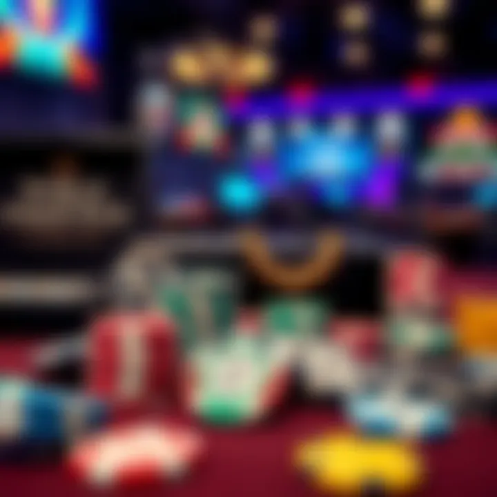 A display of various poker chip sets including World Poker Tour options, showcasing new and used sets on a table.