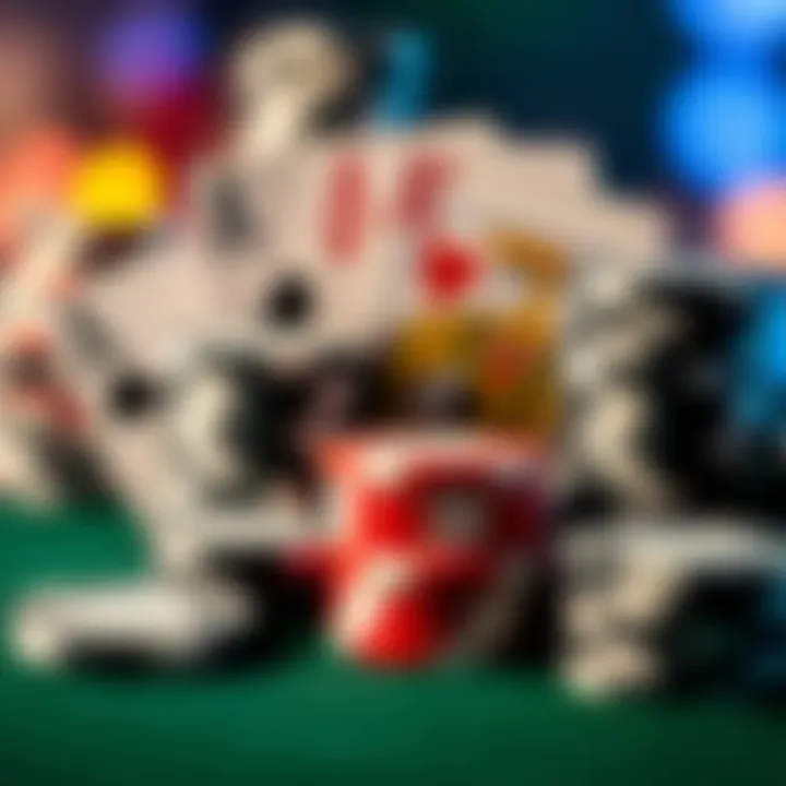A close-up of poker chips alongside Ace and King cards, representing a hand in poker strategy.