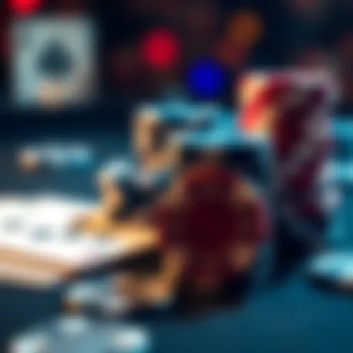 Close-up of poker chips and playing cards on a table, highlighting a cash game setup