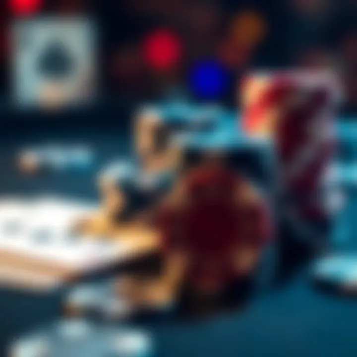 Close-up of poker chips and playing cards on a table, highlighting a cash game setup