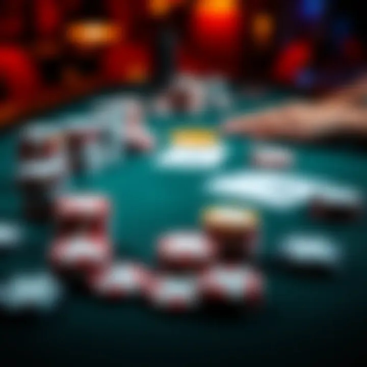 Poker chips and cards for PLO A table with poker chips and playing cards arranged for a Pot Limit Omaha game