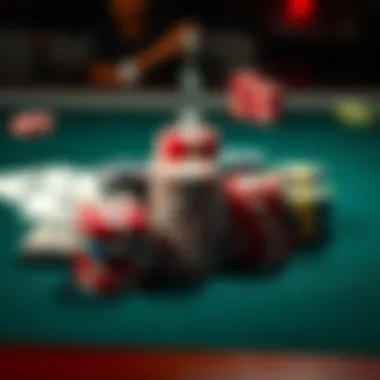 A close-up of poker chips and playing cards arranged on a table, representing a private poker game.