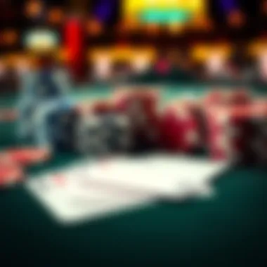 A close-up view of poker chips and playing cards on a cash game table, representing the $1/$3 and $2/$5 NLH games at Parx.
