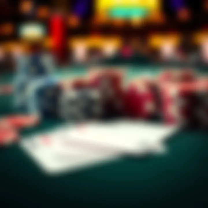 A close-up view of poker chips and playing cards on a cash game table, representing the $1/$3 and $2/$5 NLH games at Parx.