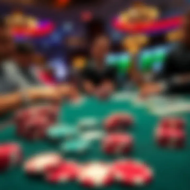 Players engaging in cash games with poker chips and cards visible on a gaming table in Las Vegas
