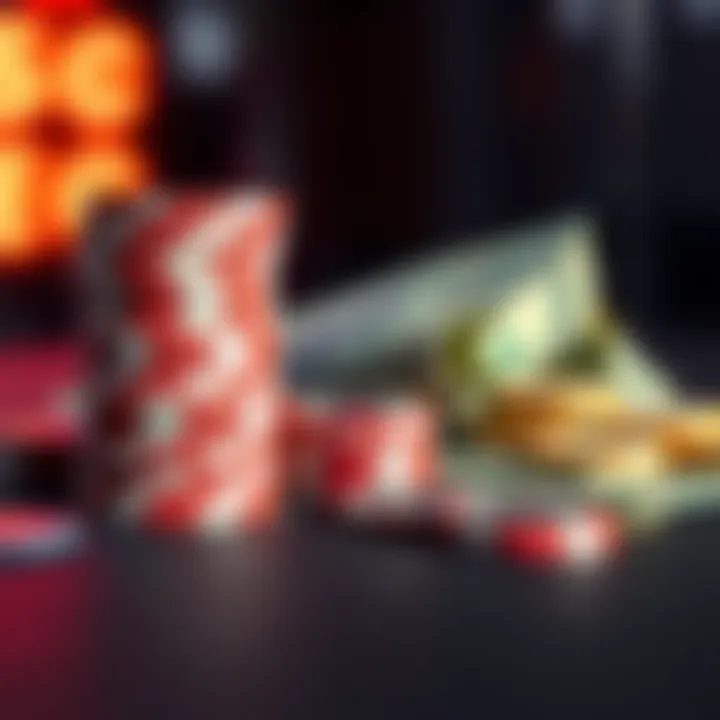 A stack of poker chips next to a pile of cash, symbolizing the potential growth from 30 USDT to 1,000 USDT in poker