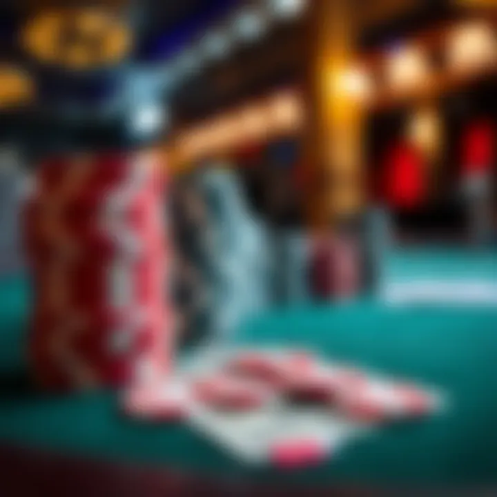 Poker chips and cash on a table A close-up of poker chips and cash stacked on a poker table, illustrating equity cash outs in small stakes poker