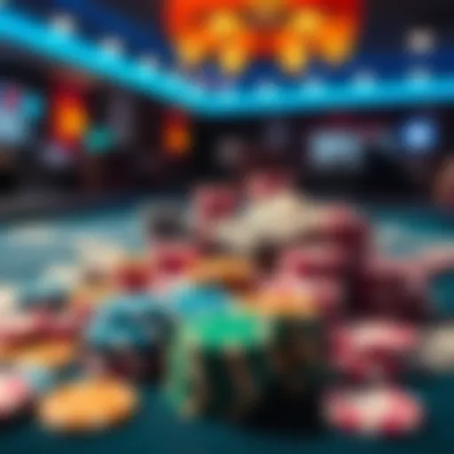 A table covered with poker chips and cash representing bankroll for small stakes tournaments