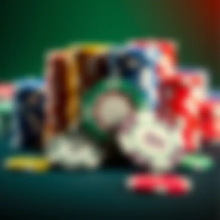 Poker Chips for 5 Player Game A selection of colorful poker chips arranged neatly, ideal for a five-player game, showcasing various denominations and values.