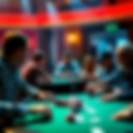 A group of people learning poker strategies at a table, with cards and chips spread out