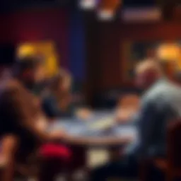 A poker dealer setting up a table for a friendly game in Seattle with players waiting to play.