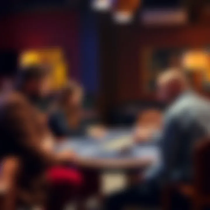 A poker dealer setting up a table for a friendly game in Seattle with players waiting to play.