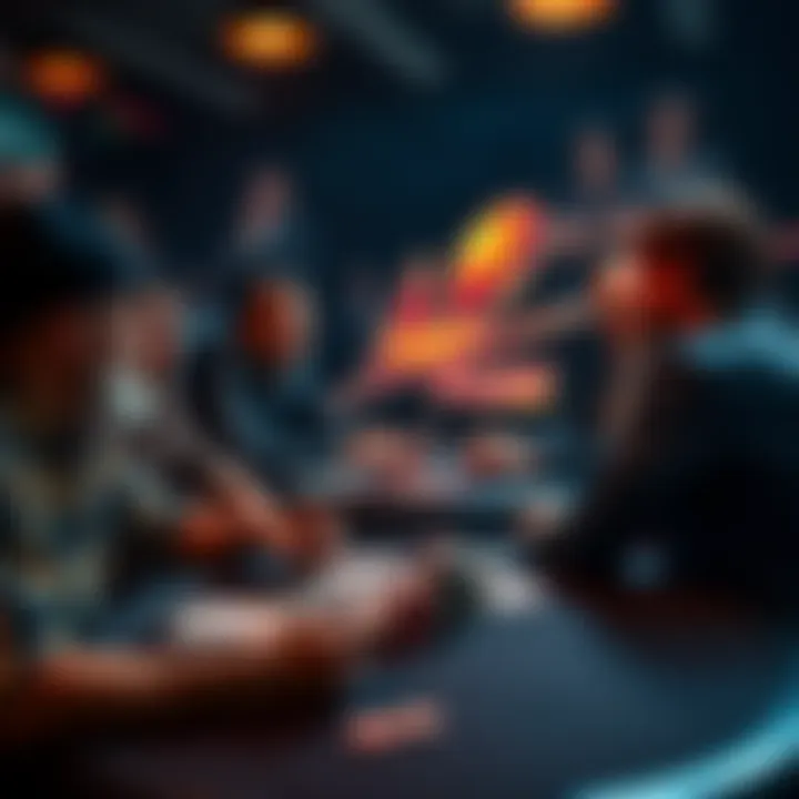 Group of people discussing poker strategies at a table