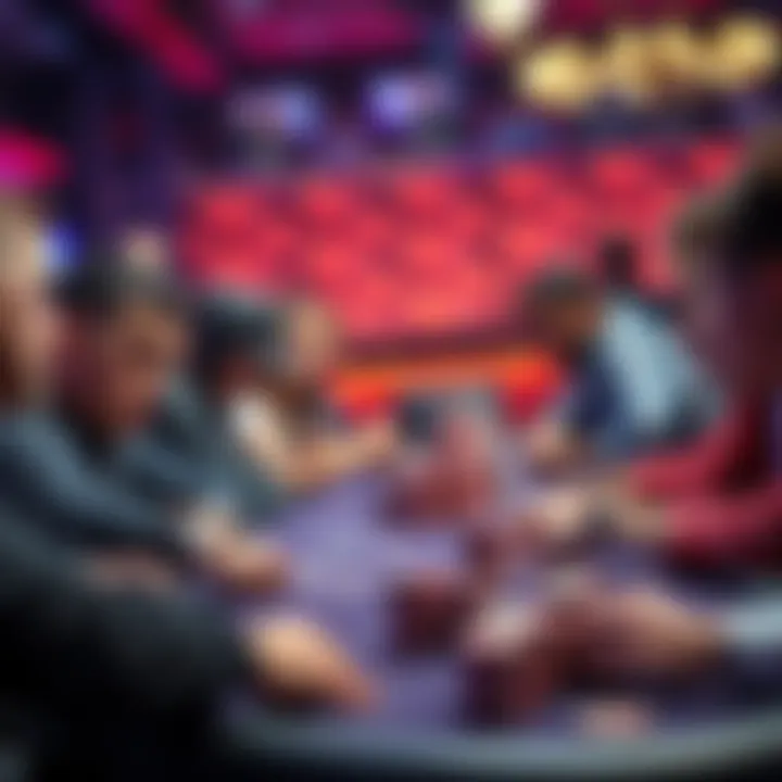 A tense moment at a poker final table showing players reacting to a bad beat with disappointment and frustration