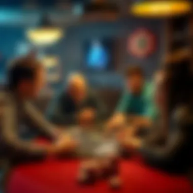 A group of friends sitting around a table with poker chips and cards, visibly arguing over a player's decision to fold after going all-in, showcasing tension and trust issues among them.