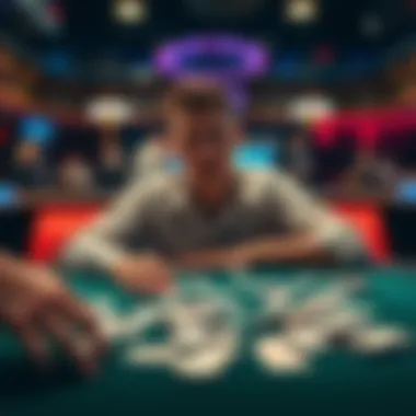 A frustrated individual at a poker table with cards scattered, reflecting a recent loss