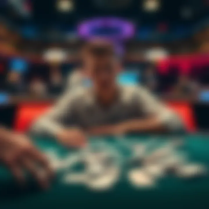 A frustrated individual at a poker table with cards scattered, reflecting a recent loss