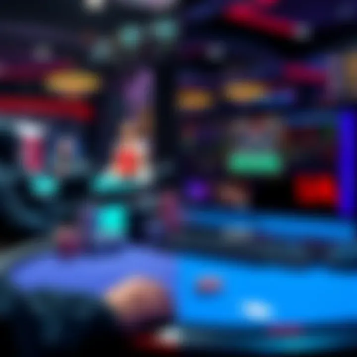 A visual comparison of live poker at a casino and online poker on a computer screen, showcasing players and their strategies.