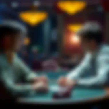 A player looks concerned while discussing winnings with a poker game host at a table.