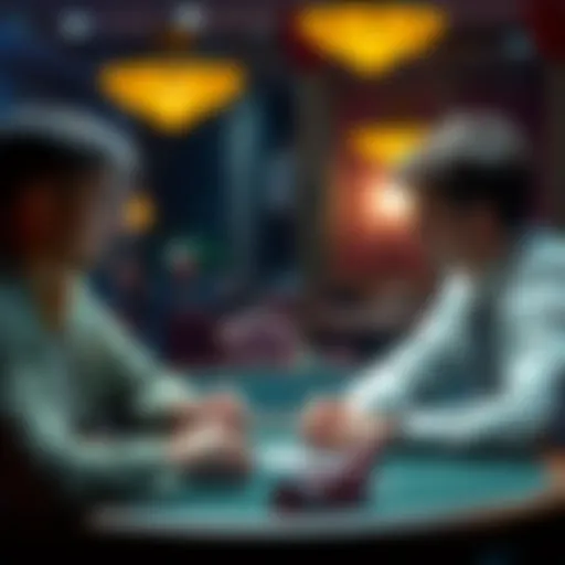 A player looks concerned while discussing winnings with a poker game host at a table.