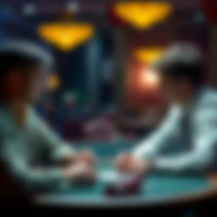 Poker game dispute A player looks concerned while discussing winnings with a poker game host at a table.