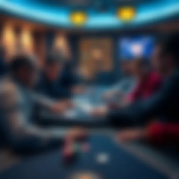 Poker Game Strategies A group of people playing poker at a table, analyzing their cards and discussing strategies.