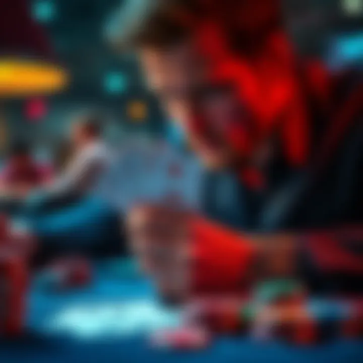 A player contemplating a tough decision in poker while holding KQ cards, surrounded by chips and a dealer, focusing on reraises strategy.