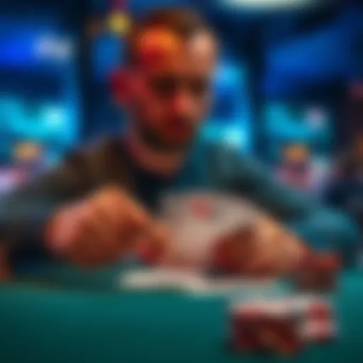 Poker hand analysis A player reviewing their poker hand with cards on the table and focused expression