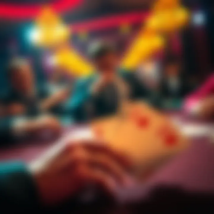 A poker scene showing a player contemplating a bluff with a bottom pair on the river, cards visible on the table, tension in the atmosphere.