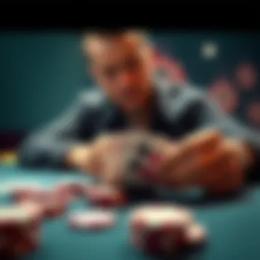 Poker hand decision A poker player contemplating a hand with cards face up on the table and chips in front of them.