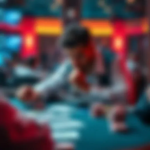 A player contemplating whether to fold in a poker game with visible cards and chips on the table