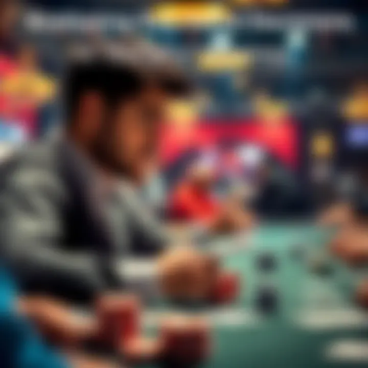 A player contemplating their next move during a multi-table tournament with cards on the table and chips in play.