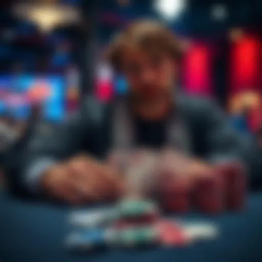 A player contemplating a tough decision in a poker tournament, with cards showing TT on the table and chips stacked in front of them.