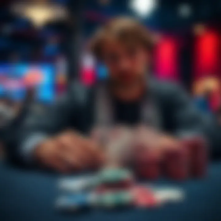 A player contemplating a tough decision in a poker tournament, with cards showing TT on the table and chips stacked in front of them.