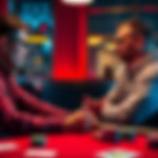 A player contemplating a decision over a poker hand with A♥K♥K♦4♠, while discussing with their coach at a table