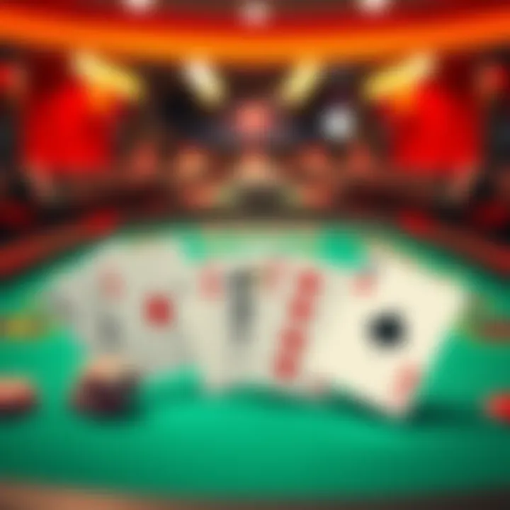 A poker table with two pairs of cards and a flush displayed, illustrating hand rankings in poker.