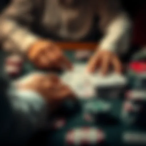A person analyzing poker hands with cards and notes on a table