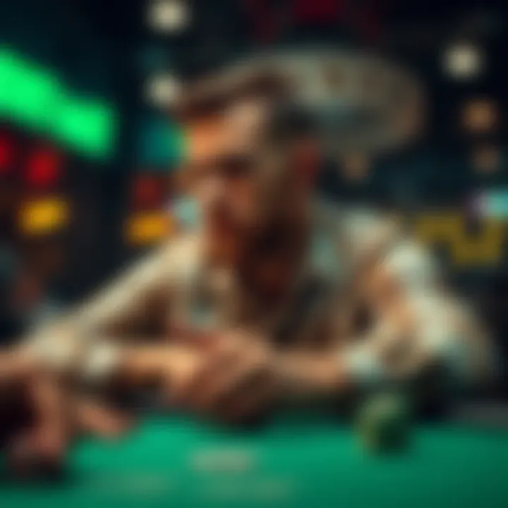 A player reflecting on a No-Limit Hold'em hand, contemplating a recent fold decision at a poker table.