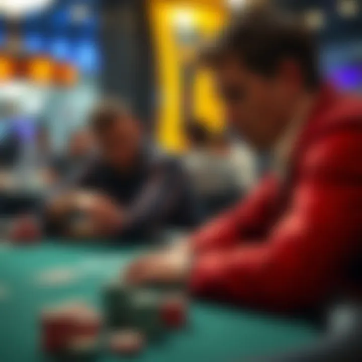 A player focuses intently at a poker table during a high-stakes game, analyzing their opponent's behavior as they weigh a big decision in a 500BB pot.