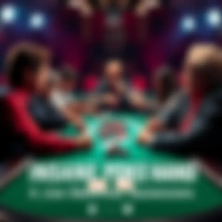 Players at a poker table reacting to a surprising hand, cards spread out and chips stacked high