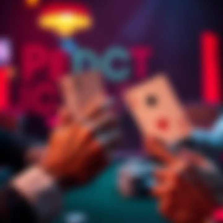 A player revealing a winning hand of a straight while another shows pocket Aces during a high-stakes poker game.