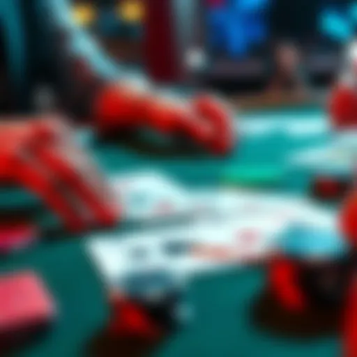 A close-up view of poker hands on a table with chips, illustrating strategic jamming in a game.
