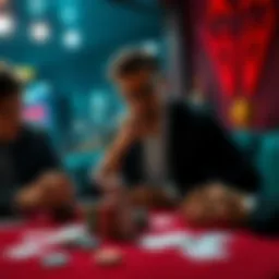 A film writer brainstorming ideas for a poker heist with cards and chips on the table.